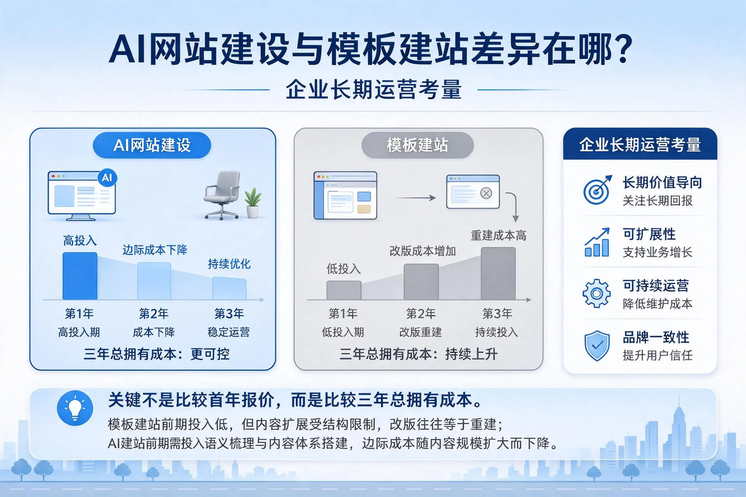 AI网站建设与模板建站差异在哪?营口企业长期运营考量